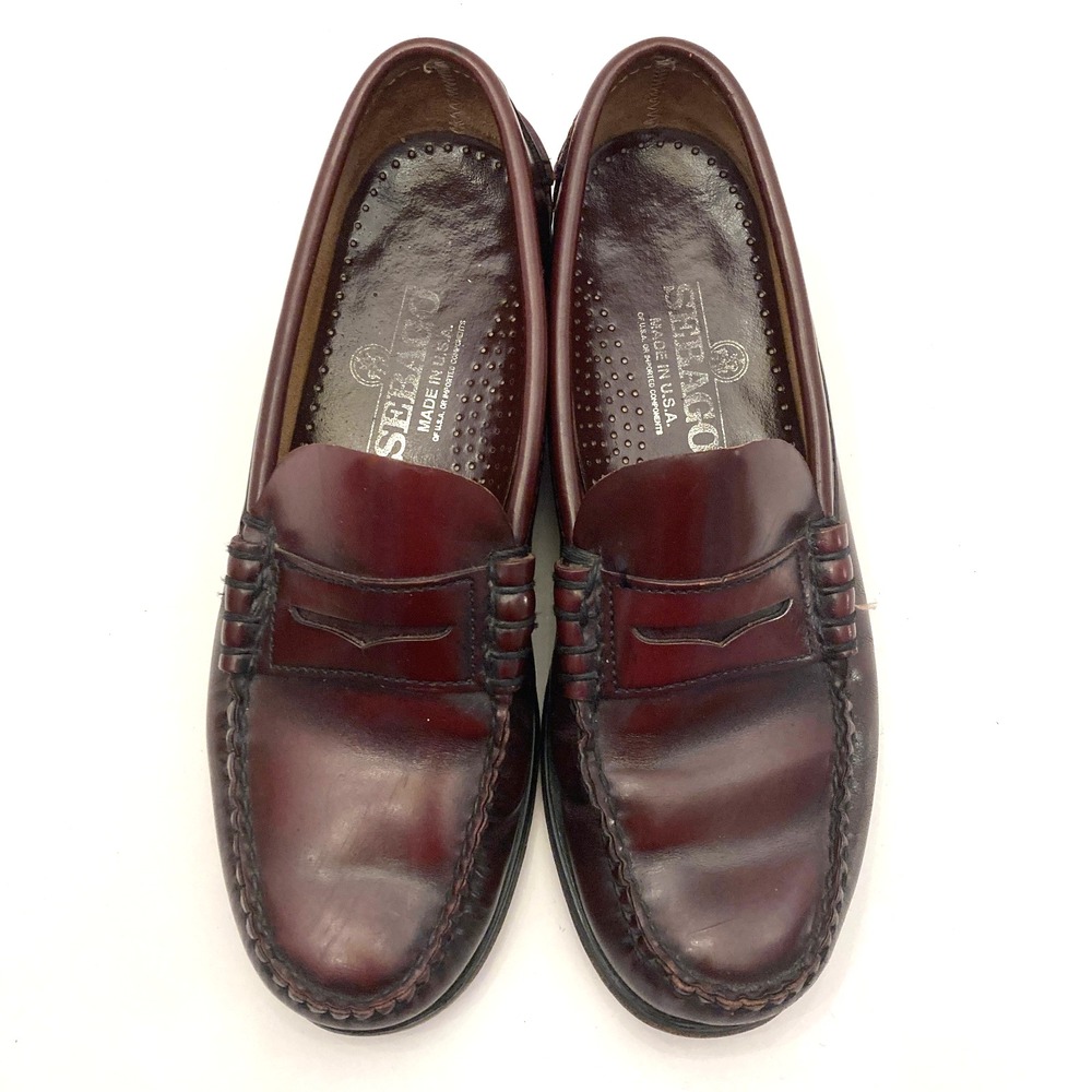 Vintage SEBAGO Burgundy Leather Penny Loafers Mens 8.5 D Preppy Trad Academia